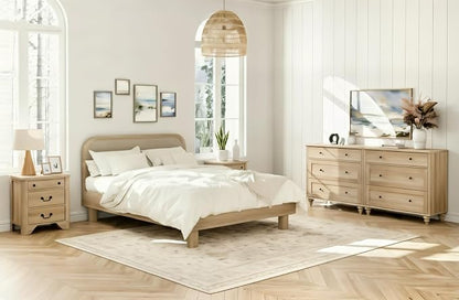 WAMPAT 4 Piece Bedroom Set - Includes Farmhouse 3 Drawer Storage Cabinet, Set of 2 Bedside Tables with Charging Station, Dresser and Nightstand Sets, Oak