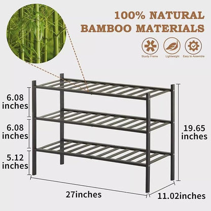 Shoe Rack Multi Tier Storage Organizer Wide Metal Shoe Shelf for Closet Entryway, Bamboo Stackable Multi-Layer Shelf Doorway Simple Folding Shoe Rack