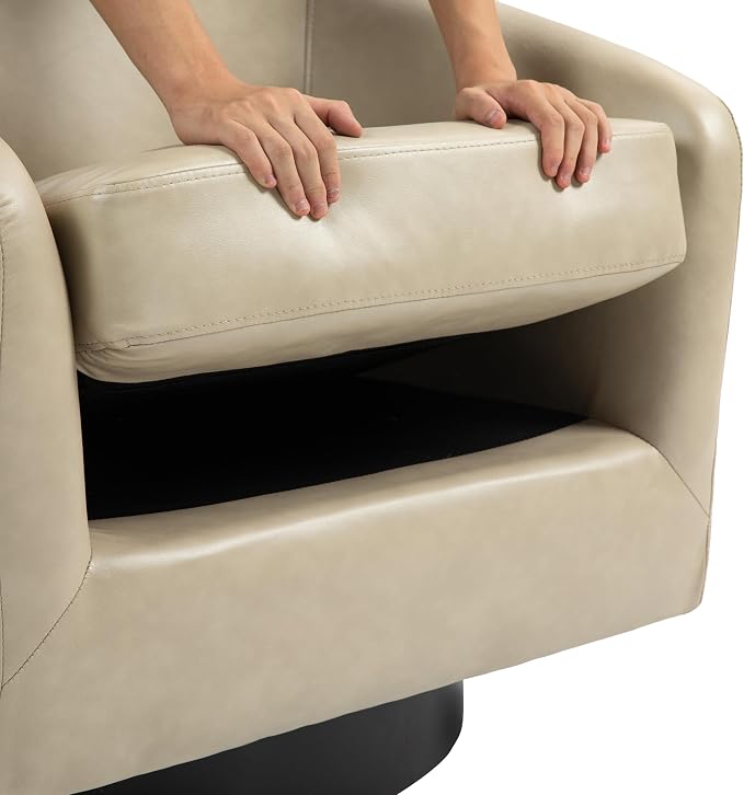 Swivel Barrel Accent Chairs Set of 2, Faux Leather Club Chair Upholstered Armchair for Living Room, Modern Arm Chair Small Single Sofa Bedroom Side Reading Seat - Cream