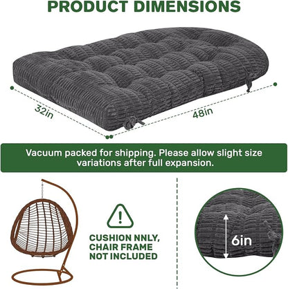 idee-home Egg Chair Cushion Replacement, Tufted Hanging Egg Chair Cushions | Oversized Wicker Swing Cushion with Corduroy Cover for Indoor Hammock Basket Chair, Grey (Chair Not Included), 48x32 Inch