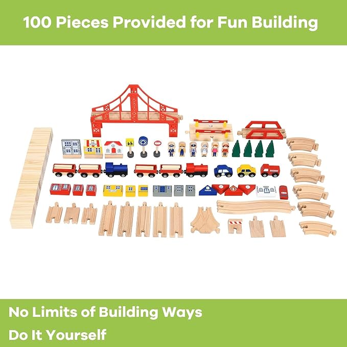 Costzon Wooden Train Table with 100 Multicolor Pieces | Kids Activity Table w/ Large Rolling Storage Drawer, Tracks, Cars, DIY Design, Train Set Table for Boys Girls Toddlers 3+