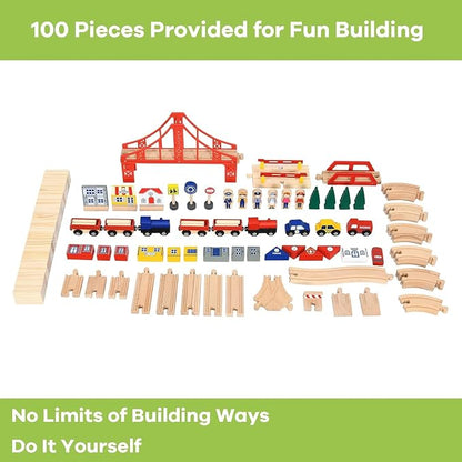 Costzon Wooden Train Table with 100 Multicolor Pieces | Kids Activity Table w/ Large Rolling Storage Drawer, Tracks, Cars, DIY Design, Train Set Table for Boys Girls Toddlers 3+