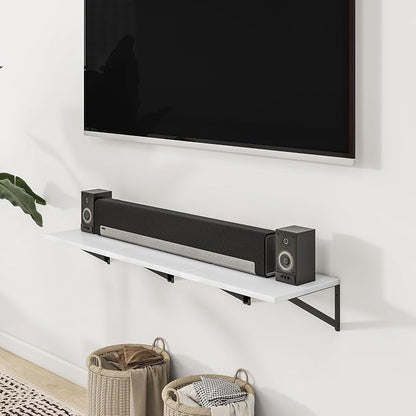 Heimlove Deep Floating Shelves for Wall, Wood Wall, Wide Floating Bookshelf for Living Room, Kitchen, Office, Bedroom and Decor Storage,White with Metal Bracket,16wx12dx5.8h,3Shelves