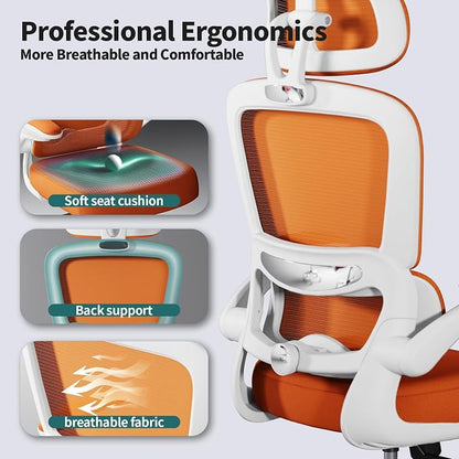 TRALT Office Chair Ergonomic Desk Chair, 330 LBS Home Mesh Office Desk Chairs with Wheels, Comfortable Gaming Chairs (1, Burnt Orange)