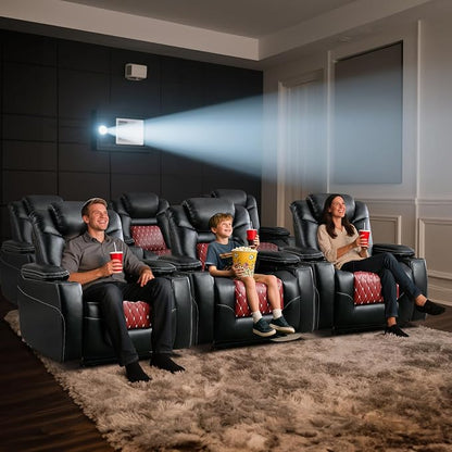 ANJ Power Recliner Chair,Home Theater Seating with Adjustable Headrest,Cup Holders,USB Port,Hidden Arm Storage(Black)