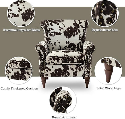 HULALA HOME Modern Wingback Accent Chair with Removable Cushion & Wood Legs, Comfy Upholstered Armchair with Nailhead Trim, Floral Pattern Single Sofa Chair for Bedroom Living Room, Cowhide