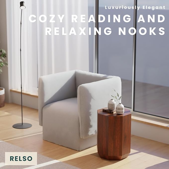 Relso Octavian Geometric End Table - Solid Mango Wood, Walnut Finish, Boho Design, Modern Farmhouse Style, Compact Coffee Table, Nightstand for Bedroom, Living Room, Reading Area (Octavian Brown)