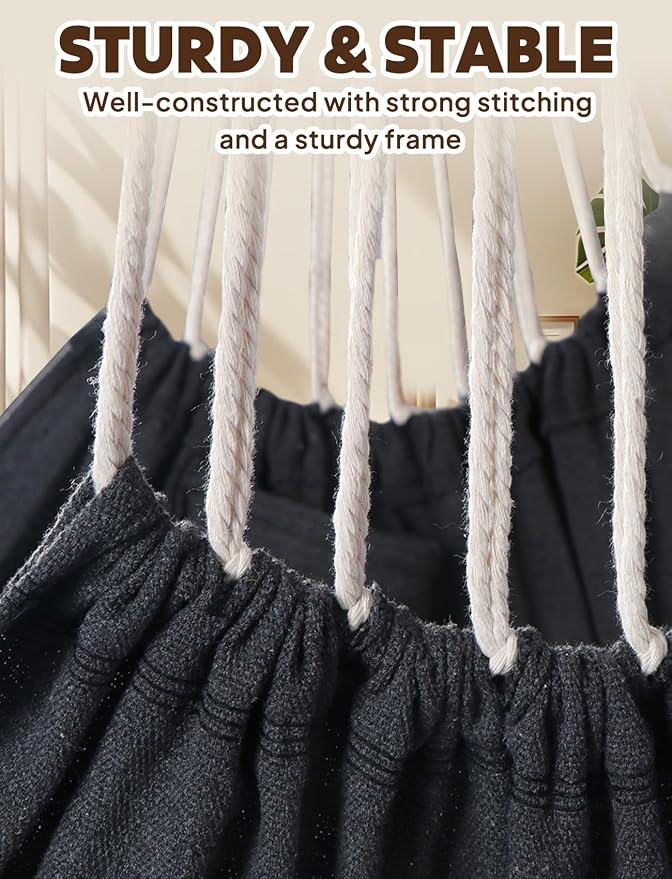 Chihee Hammock Chair Hanging Swing 2 Pillows Included,Strong Webbing Straps and Hooks for Easy Hanging Soft Cotton Hanging Chair Side Pocket Tassel Chair Comfort Indoor Outdoor Dark Grey