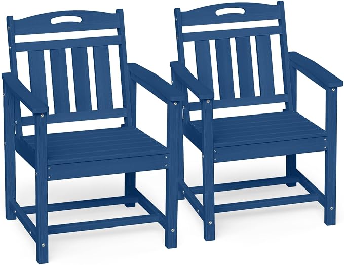 Ciokea HDPE Outdoor Patio Dining Chairs Set of 2, All-Weather Porch Chair with Wide Seat, Durable Outdoor Furniture for Backyard, Garden, Lawn & Poolside, Navy Blue