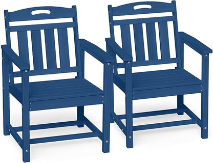 Ciokea HDPE Outdoor Patio Dining Chairs Set of 2, All-Weather Porch Chair with Wide Seat, Durable Outdoor Furniture for Backyard, Garden, Lawn & Poolside, Navy Blue