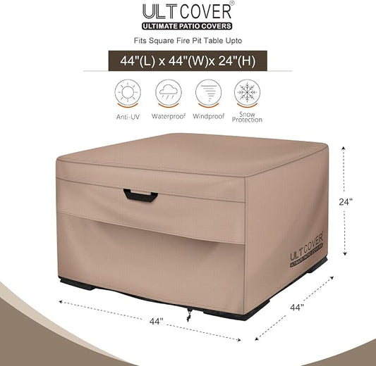 ULTCOVER Patio Fire Pit Table Cover Square 44 inch Outdoor Waterproof Fire Bowl Cover