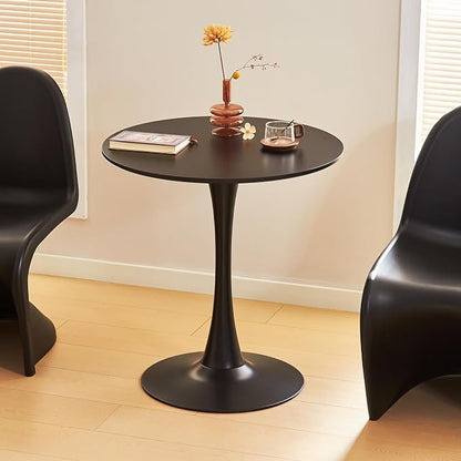 Round Dining Table, 27.6" Circle Tulip Table with Thickened Tabletop & Metal Pedestal, Mid Century Modern Bistro Table for Kitchen, Small Places, Living Room, Cafe (Black)