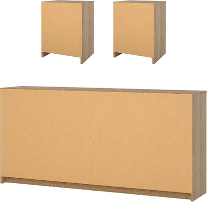 Tvilum Portland Jackson Hickory 3-Piece Bedroom Set - 6 Drawer Double Dresser and Nightstand Set of 2