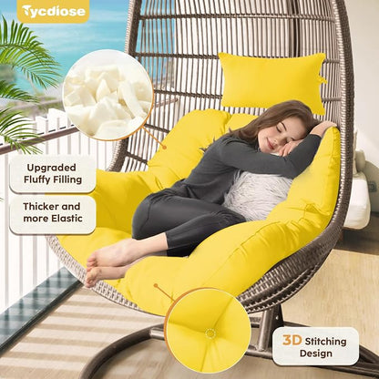 Outdoor Hanging Egg Chair Cushion Replacement, Thicken Egg Chair Cushion Waterproof Basket Eggs Chairs Cushion with Headrest Pillow, U-Shaped Cushions for Hanging Eggs Chairs Swing (Yellow)
