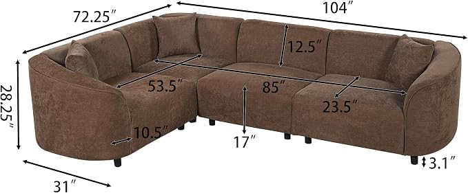 Merax 104" L-Shaped Curved Sofa, Comfy Upholstered Sectional Couch with Extra Deep Seats, Boucle Sofa for Living Room Apartment Office, Brown