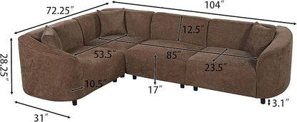 Merax 104" L-Shaped Curved Sofa, Comfy Upholstered Sectional Couch with Extra Deep Seats, Boucle Sofa for Living Room Apartment Office, Brown