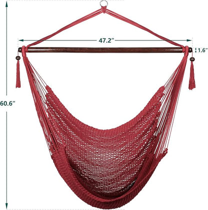 Bathonly Large Hammock Chair with Spreader Bar, Caribbean Hammock Swing Chair, XL Hammock Chair Outdoor Indoor, 330 LBS Weight Capacity, Red