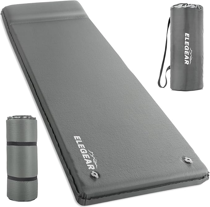 Elegear CumbreX™ Self Inflating Sleeping Pad with Pillow 3.15" Memory Foam | Fast Inflating in 20s, Insulated 4-Season R-value 9.5, Ultra-Thick, For Camp/Travel/Car/Tent