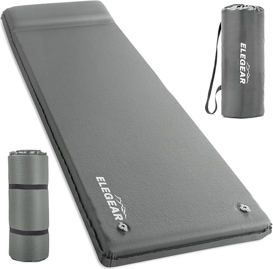Elegear CumbreX™ Self Inflating Sleeping Pad with Pillow 3.15" Memory Foam | Fast Inflating in 20s, Insulated 4-Season R-value 9.5, Ultra-Thick, For Camp/Travel/Car/Tent