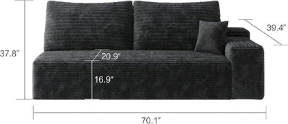 107" U Shaped Cloud Corduroy Couch with Ottoman, Comfy Sectional Boneless Couches for Living Room Bedroom, Deep Seat Sleeper Compression Sofa, No Assembly, Left Facing Chaise, Black
