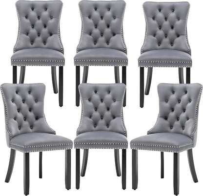 Mid Century Modern Dining Chair Set of 6 Velvet Upholstered Dining Accent Chair Farmhouse Dining Chairs with High Back and Nailhead Trim for Kitchen, Living Room, Bedroom (Gray)