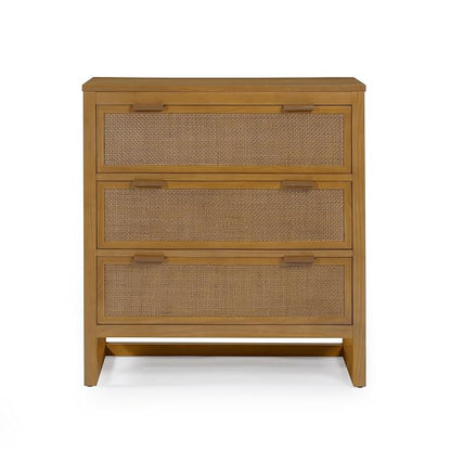 Teamson Home Hatteras 30'' W 3-Drawer Dresser with Rattan Inset Panels, Solid Pine Wood Frame and Acacia Veneer Plus Anti-Tip Kit Included, Coastal Modern Style, Natural Finish | Rattan Inset Panels, Solid Pine Wood Frame, Acacia Veneer, Anti-Tip Kit I...