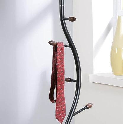 Roundhill Furniture Arles Metal Black and Walnut Standing Coat Rack