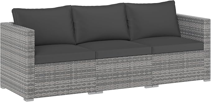 Tangkula 3 Seat Outdoor Wicker Sofa Set, Modular PE Rattan Patio Cushioned Sectional Couch Set, Outside Furniture Set for Deck, Backyard, Porch, Garden & Poolside (Black)