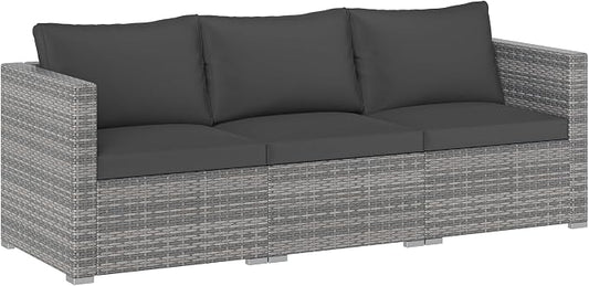 Tangkula 3 Seat Outdoor Wicker Sofa Set, Modular PE Rattan Patio Cushioned Sectional Couch Set, Outside Furniture Set for Deck, Backyard, Porch, Garden & Poolside (Black)