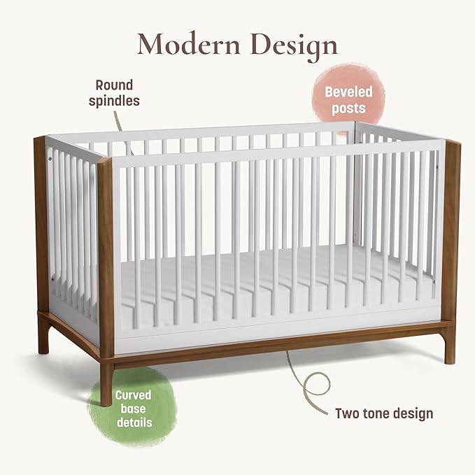 Little Seeds Laurel 4-in-1 Convertible Baby Crib to Toddler Bed in White/Chestnut