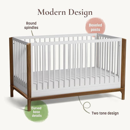 Little Seeds Laurel 4-in-1 Convertible Baby Crib to Toddler Bed in White/Chestnut