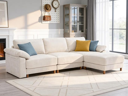 Oversized L Shaped Sectional Couch for Living Room, Extra Large Deep Seat Modular Sectional Sofa with Washable Covers, Modern Cloud Couch for Apartment, Bedroom (Beige, L Shape 4 Seat)
