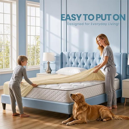 King Size Mattress Protector Waterproof, Premium 200 GSM Terry Mattress Cover, Soft & Breathable Bed Cover, Fitted Sheet Style Stretchable Deep Pockets 17" by Utopia Bedding (Beige)