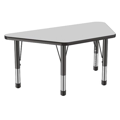 FDP Trapezoid Activity School and Classroom Kids Table (24 x 48 inch), Chunky Toddler Legs for Collaborative Seating Environments, Adjustable Height 15-24 inches - Gray Top and Black Edge
