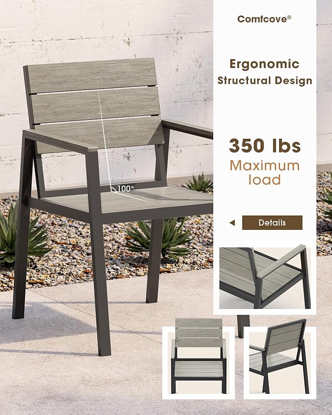 Outdoor Dining Chiars Set of 2, Aluminum Patio HDPS Outdooor Dining Chiars, All Weather Patio Furniture Set (Classic Gray)