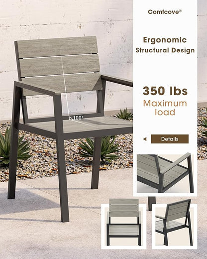 Outdoor Dining Chiars Set of 2, Aluminum Patio HDPS Outdooor Dining Chiars, All Weather Patio Furniture Set (Classic Gray)