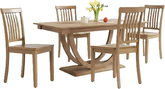 COLAMY Wooden Dining Chairs Set of 4, Spindle High Back Windsor Kitchen Side Chair, Farmhouse Dining Chairs for Kitchen and Dining Room, Light Brown