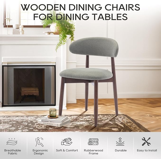 COLAMY Wooden Dining Room Chairs Set of 4, Modern Upholstered Fabric Dining Chairs, Farmhouse Kitchen Side Chair with Foot Pegs, Green