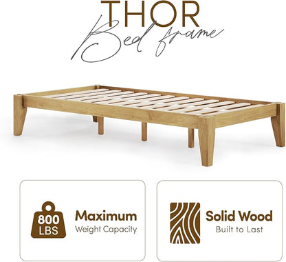 Thor Premium Solid Wood Bed Frame Twin XL, Japanese Joinery Bed Frame, Wood Slat Support, Platform Bed, No Box Spring Needed, Easy Assembly, Minimalist & Modern Style (Light Brown)