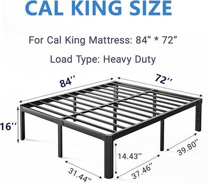 16 Inch High Platform California King Bed Frames No Box Spring Needed, Metal Cal King Bed Frame, Noise Free, Easy Assembly, Heavy Duty, Black