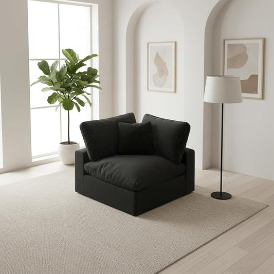 Cloud Sectional Corner Sofa,Left/Right Modular Sofa,Down Filled Convertible Couch,Covers Washable & Replaceable,Black