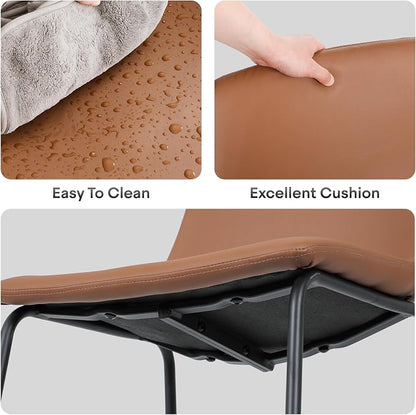 Athena Collection 23'' Counter Height Bar Stools Bar Chairs Set of 2 Modern PU Leather Bucket Chairs with Back Soft Foam Filled Metal Frame Bar Stools with Footrest for Pub, Bistro, Kitchen, Brown