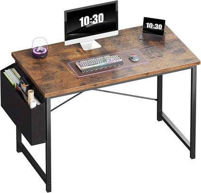 OLIXIS Computer Desk, 44 Inch Home Office Desks for Small Spaces, Writing Craft Study Gaming Table for Bedroom, Modern Computer Workstation with Storage Bag, Rustic Brown