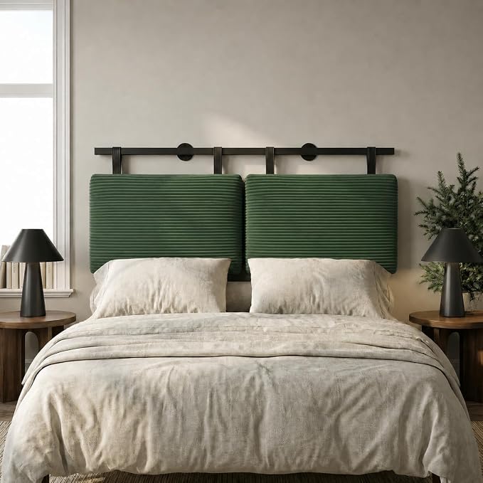 King Headboard only, Wall Mounted Headboard for Adjustable Bed, Hanging Head Board for King Size Bed Upholstered Headboard Cabeceras De Cama for Bedroom, Dorm, Guest Room, Green