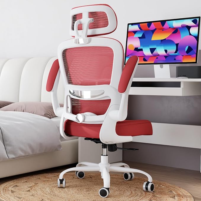 TRALT Office Chair Ergonomic Desk Chair, 330 LBS Home Mesh Office Desk Chairs with Wheels, Comfortable Gaming Chairs (1, Red)