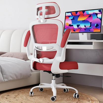 TRALT Office Chair Ergonomic Desk Chair, 330 LBS Home Mesh Office Desk Chairs with Wheels, Comfortable Gaming Chairs (1, Red)