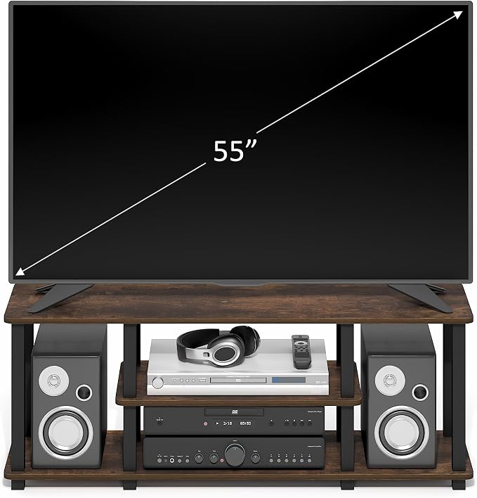 Furinno Turn-S-Tube TV Stand, 3-Tier Toolless Assembly Entertainment Center, Rectangular TV Console for TV up to 50 Inch, for Living Room, Bedroom, Amber Pine