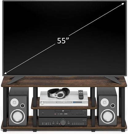 Furinno Turn-S-Tube TV Stand, 3-Tier Toolless Assembly Entertainment Center, Rectangular TV Console for TV up to 50 Inch, for Living Room, Bedroom, Amber Pine