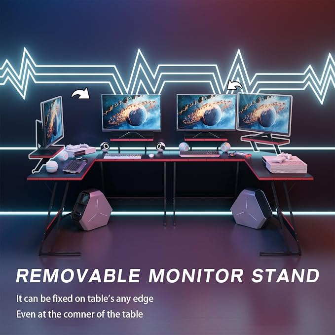 Homall L Shaped Gaming Desk Computer Corner PC Desk Table with Large Monitor Riser Stand for Home Office Sturdy Writing Workstation (Black, 47 Inch)