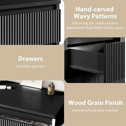 Jocoevol 6 Drawer Fluted Dresser, Modern Chest of Drawers for Bedroom with Hidden Handles, Wood Storage Organizer Cabinet for Living Room & Entryway, Black (15.7" D x 47.3" W x 31.6" H)